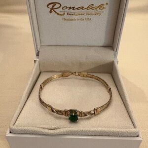 Ronaldo Jewelry I Love You More Gold and Silver Bracelet with Green Stone